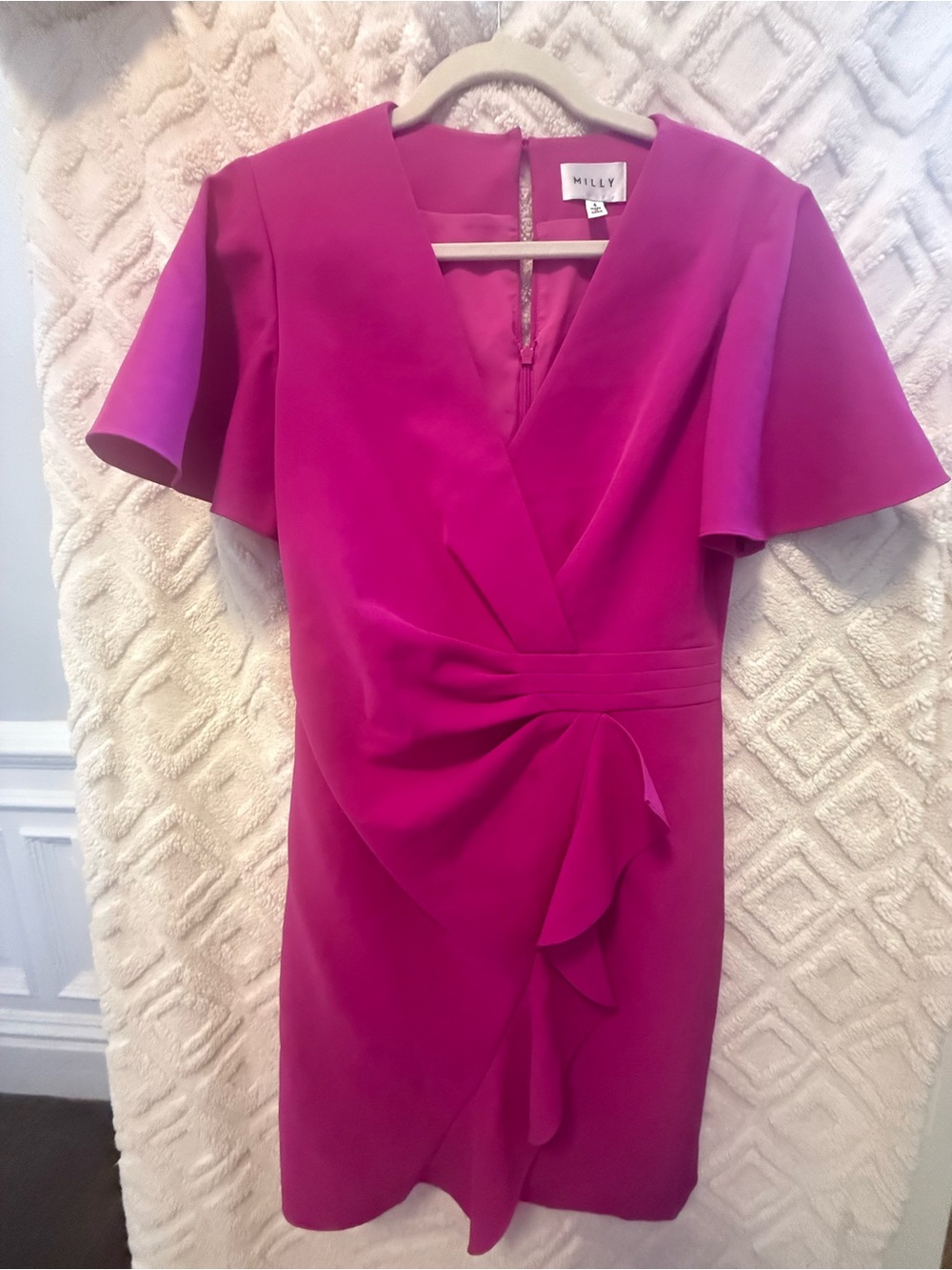 Milly Fuchsia Ruffle-Front Midi Dress